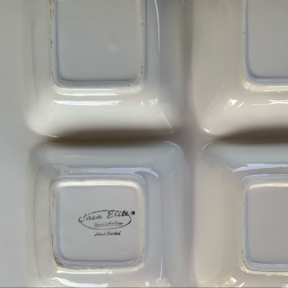 4 divider Casa Elite Ceramic divided dish/ chip-dip platter/ appetizer tray. - Picture 3 of 4